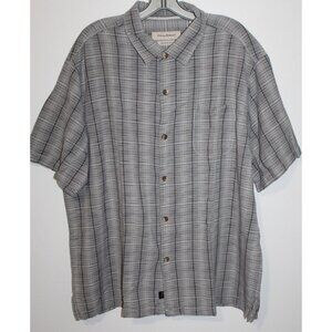 Tommy Bahama Mens Grey Striped Short Sleeve Silk Cotton Button Up XXL